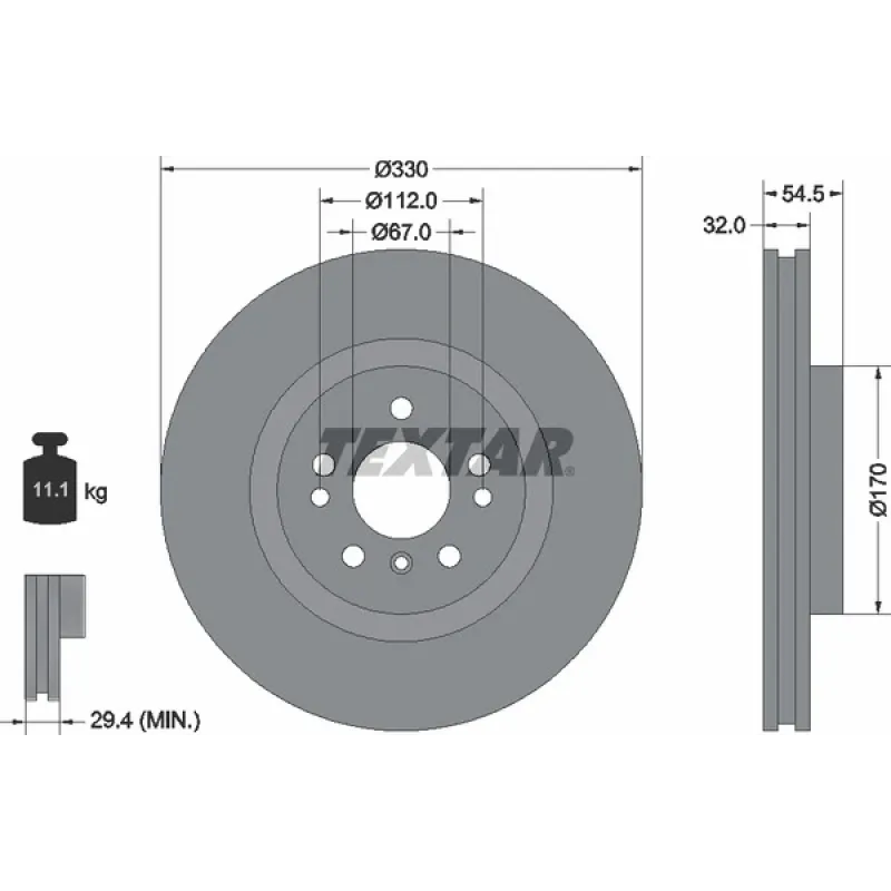 Диск гальмівний передній TEXTAR 92260405 для Mercedes-Benz M-Class W166/GLE W166 2011-2018 330x32 мм