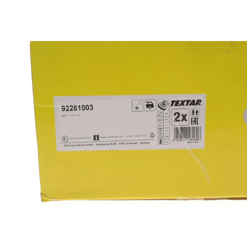 Диск гальмівний задній TEXTAR 92261003 для BMW 1 (F20/F21) 2011-, 290x11 мм