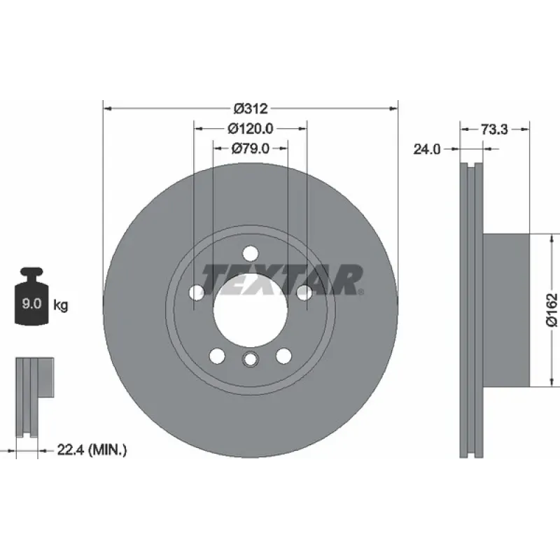 Диск гальмівний (передній) BMW 1(F20/F21) 11-/3 (E90/E91/E92) 07-11 (312x24) PRO+
