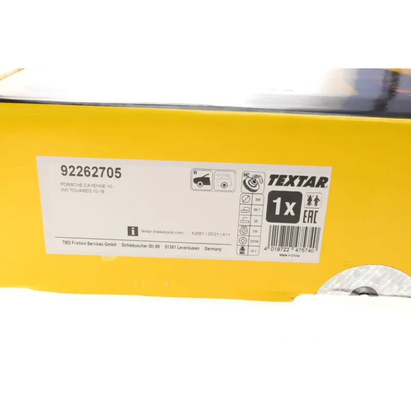 Диск гальмівний передній TEXTAR 92262705 для Porsche Cayenne, VW Touareg 360x36 мм