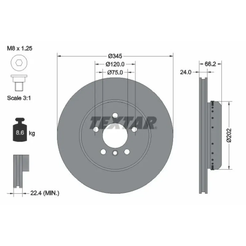 Диск гальмівний (задній) BMW 3 (F30/F80/F34)/4 (F36/F33/F83) 11-(345x24) PRO+