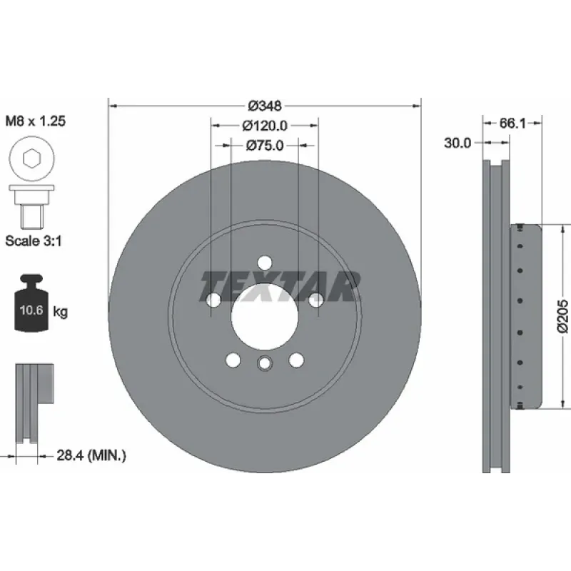 Диск гальмівний передній TEXTAR 92265725 для BMW 5 F10/F11 348x30 мм