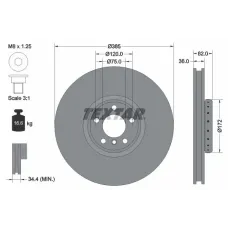Диск гальмівний передній TEXTAR 92266425 для BMW X5 (E70) X6 (E71) 385x36 мм
