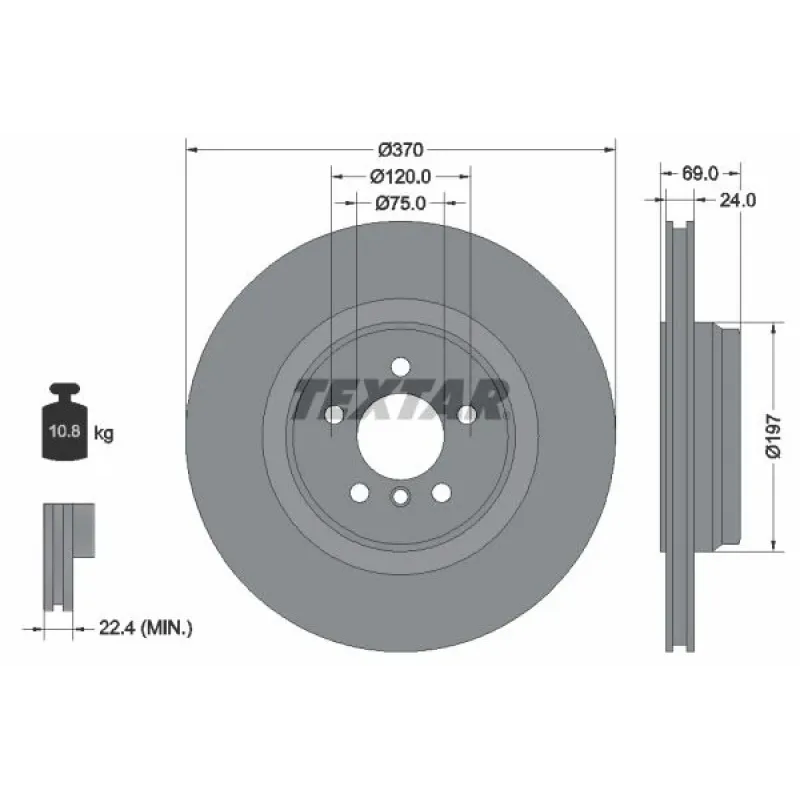 Диск гальмівний задній TEXTAR 92270003 для BMW 5 (F07/F11) 7 (F01/F02) 370x24 мм
