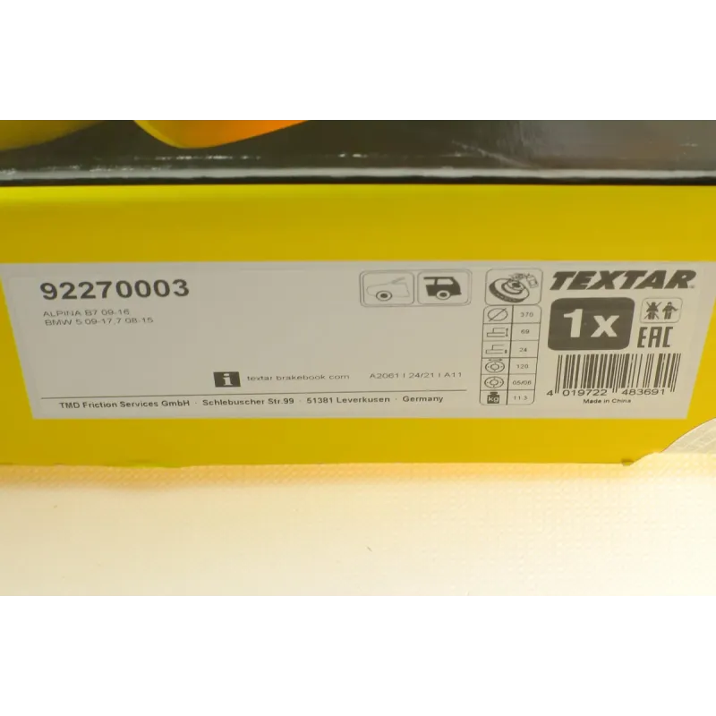 Диск гальмівний задній TEXTAR 92270003 для BMW 5 (F07/F11) 7 (F01/F02) 370x24 мм