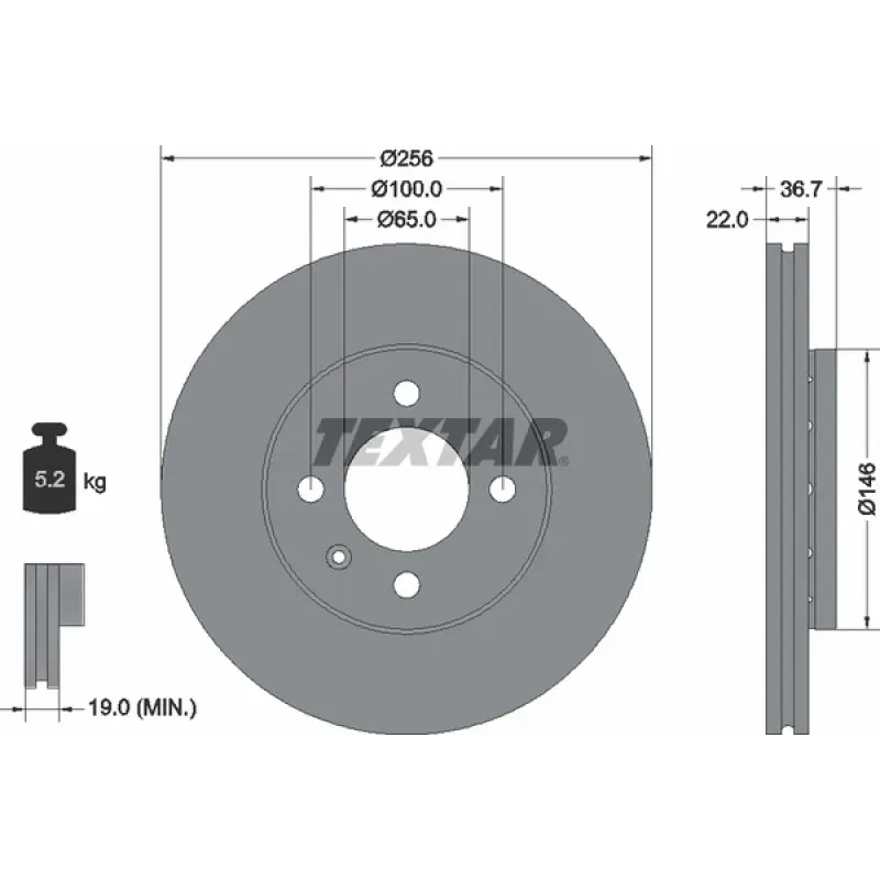 Диск гальмівний (передній) Skoda Citigo 1.0 11-19/VW Up 1.0 12- (256x22) PRO