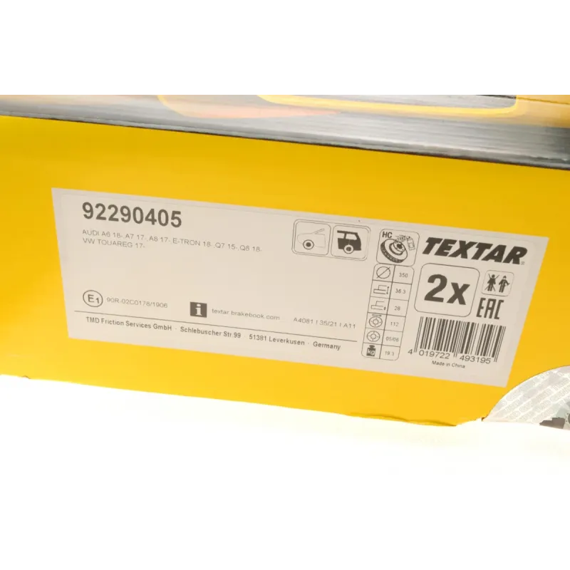 Диск гальмівний задній TEXTAR 92290405 для Audi A6/A7/A8/Q7/Q8 350x28 мм