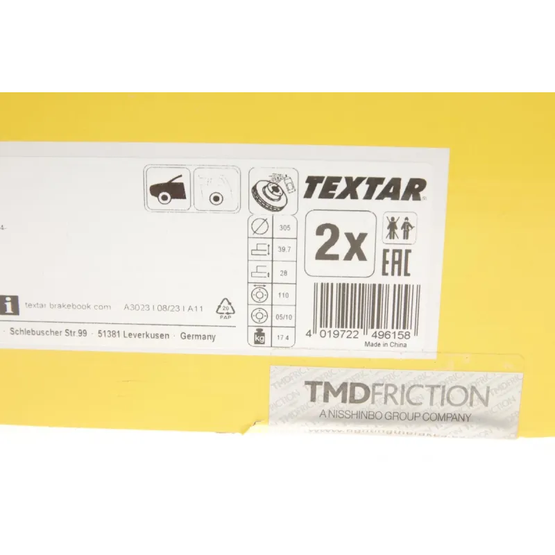 Диск гальмівний передній TEXTAR 92293903 для Fiat 500X, Jeep Compass, Renegade 2014-, 305x28 мм