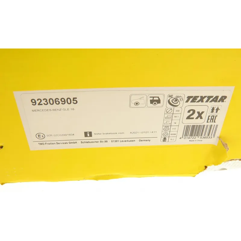 Диск гальмівний задній TEXTAR 92306905 для Mercedes-Benz GLE (V167) 2018-, 330x14 мм