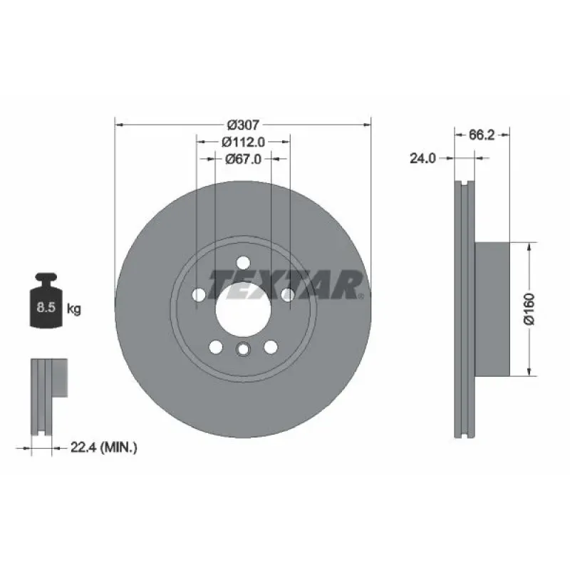 Диск гальмівний передній TEXTAR 92326805 для BMW 3 (G20) 320 d, 4 (G22) 420 i 307x24 мм