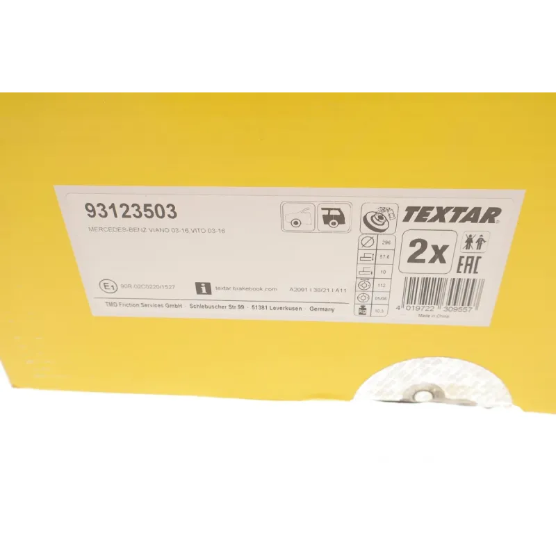 Диск гальмівний задній TEXTAR 93123503 для Mercedes-Benz Vito W639 2003-, 296x10 мм