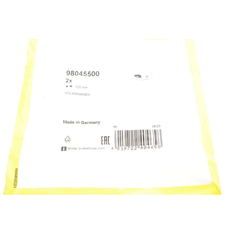 Датчик зносу гальмівних колодок передній TEXTAR 98045500 для VW Touareg 7P5 2010-2014, Audi e-tron GT 2020-
