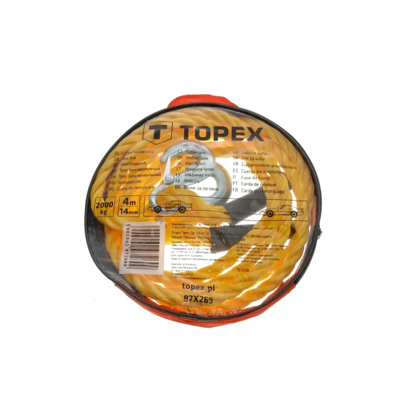 Трос буксирувальний TOPEX 97X269 (4м, 2.1T) з металевими гаками