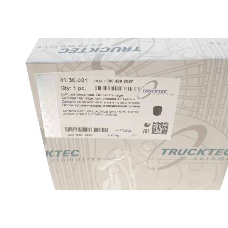 Фільтр вологовідділювача TRUCKTEC AUTOMOTIVE 01.36.001 для Mercedes-Benz Actros MP2/MP3 7.7/10.7/12.8D 13-, з функцією відділення оливи, M41 x 2