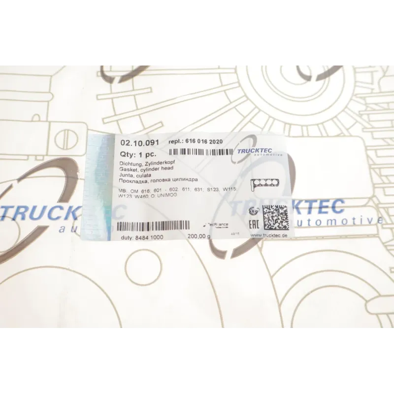 Прокладка ГБЦ TRUCKTEC AUTOMOTIVE 02.10.091 для Mercedes-Benz OM616 2.4D, внутрішній діаметр циліндра 92 мм