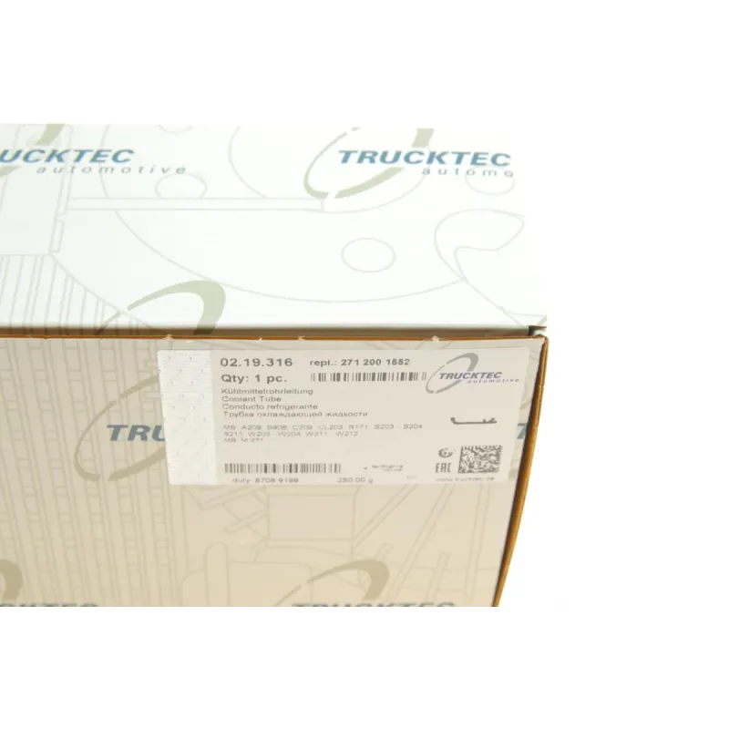 Патрубок системи охолодження TRUCKTEC AUTOMOTIVE 02.19.316 для Mercedes-Benz C-Class W203/W204, E-Class W211/W212, Sprinter W906