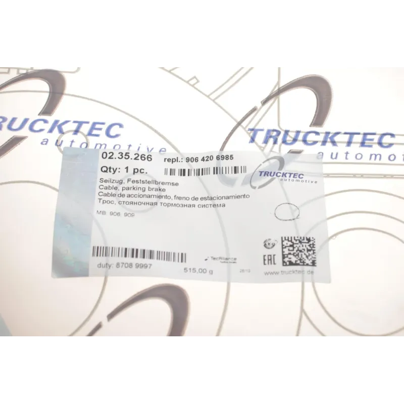 Трос ручника задній TRUCKTEC AUTOMOTIVE 02.35.266 для Mercedes-Benz Sprinter 906 (2006-), 1706 мм