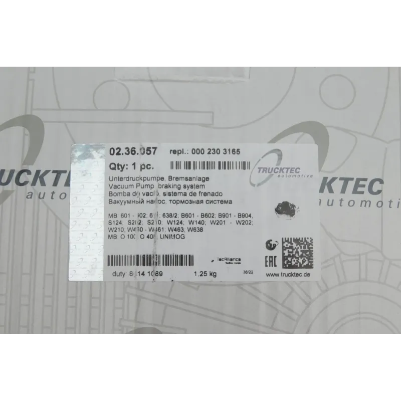 Насос вакуумний TRUCKTEC AUTOMOTIVE 02.36.057 для Mercedes-Benz OM601-602, 1.34 кг