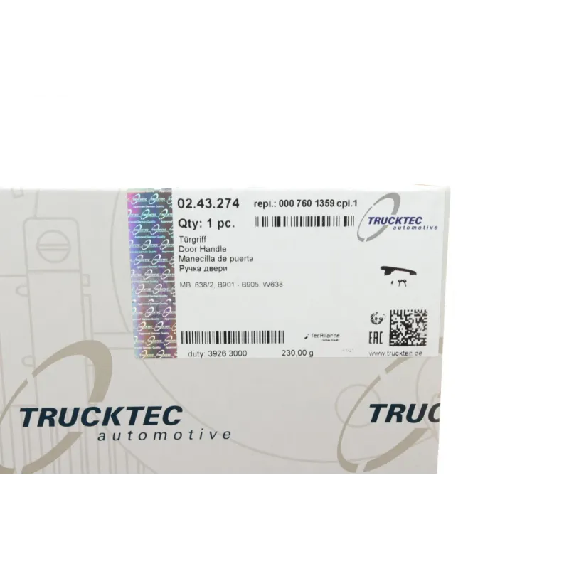 Ручка дверей зовнішня TRUCKTEC AUTOMOTIVE 02.43.274 для Mercedes-Benz Sprinter, Volkswagen LT 1996-2006