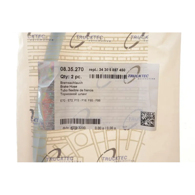 Шланг гальмівний задній TRUCKTEC AUTOMOTIVE 08.35.270 для BMW X5 (E70/F15) X6 (E71/F16) L=462mm