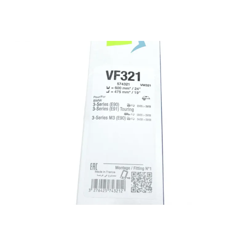 Щітки склоочисника безкаркасні VALEO 574321 для BMW 3 (E90/E91) 2004-2012, 600/475мм
