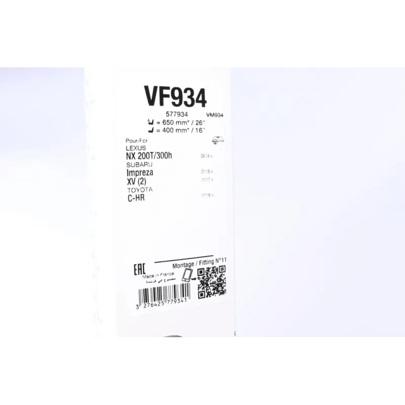 Щітки склоочисника безкаркасні VALEO 577934 для Toyota C-HR, Lexus NX 650/400мм