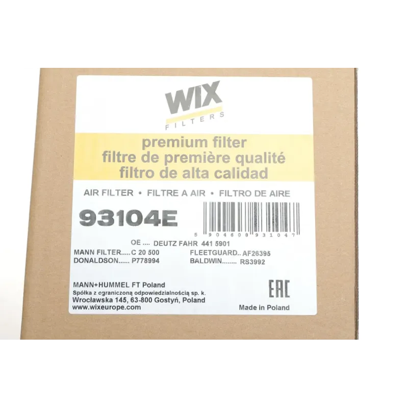 Фільтр повітряний WIX FILTERS 93104E для Mercedes-Benz Cito (O 520), AVIA D-Line, 192x115x400 мм
