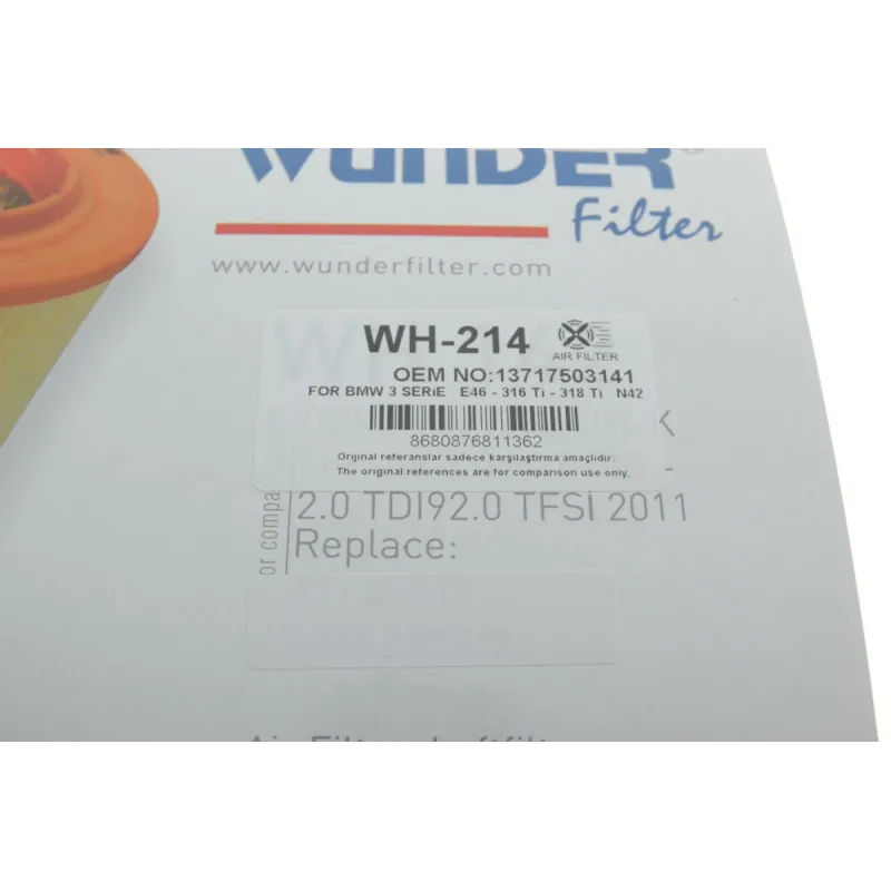 Фільтр повітряний WUNDER FILTER WH 214 для BMW 3 (E46) 1.6/1.8/2.0 2001-2005