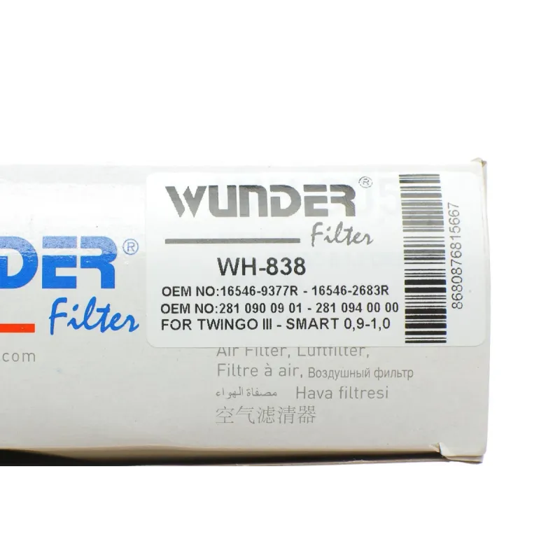 Фільтр повітряний WUNDER FILTER WH 838 для Renault Twingo, Smart Forfour/Fortwo 0.9/1.0 2014-