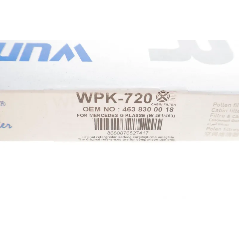 Фільтр салону вугільний WUNDER FILTER WPK 720 для Audi A1, Skoda Fabia, VW Polo
