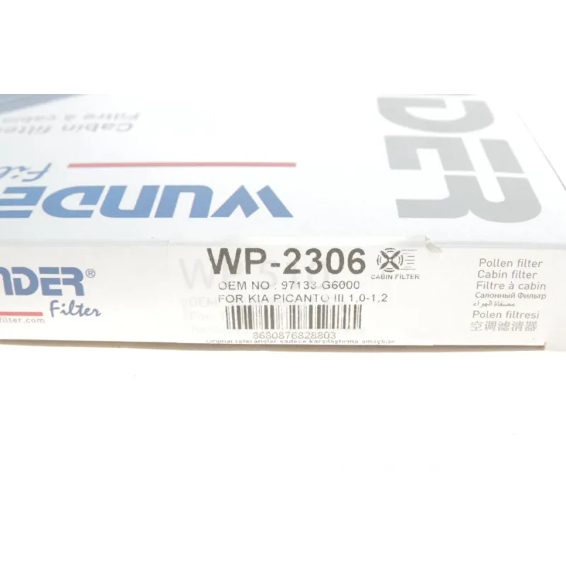 Фільтр салону вугільний WUNDER FILTER WP 2306 для Kia Picanto JA 2017-, 176x179x28 мм