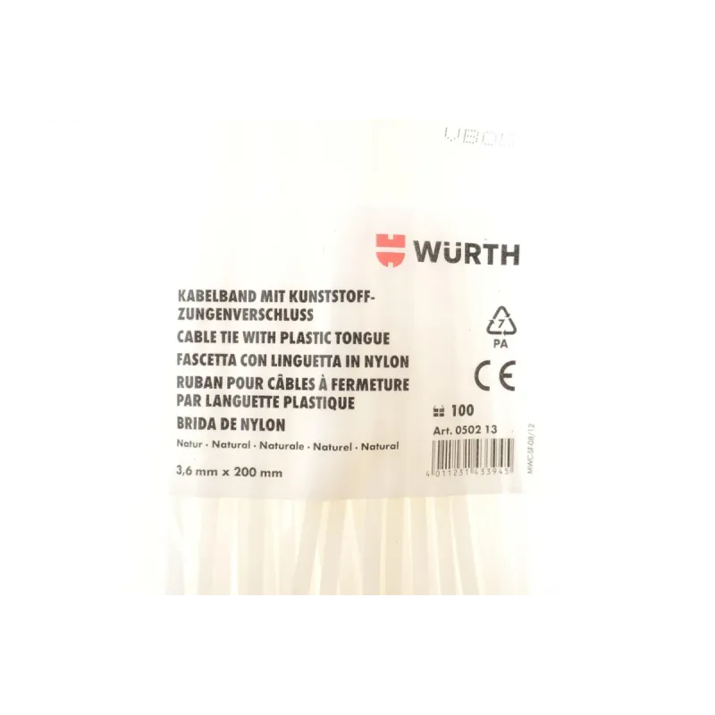 Набір стяжок пластикових WURTH 05021391000 3,5x200 мм 100 шт. (білі)