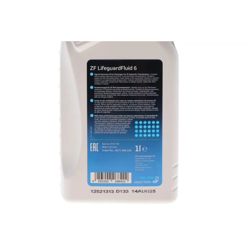 Олива АКПП ZF Lifeguard Fluid 6 ступка Amber 1L (550031808)