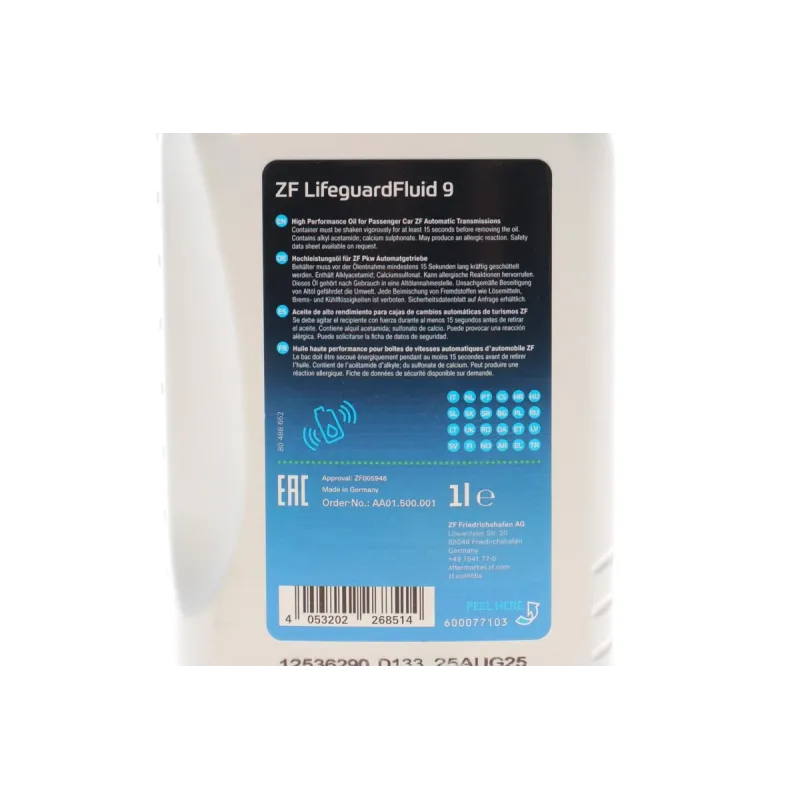 Олива АКПП ZF Lifeguard Fluid 9 (1л) 550043841 допуски 236.16/236.17