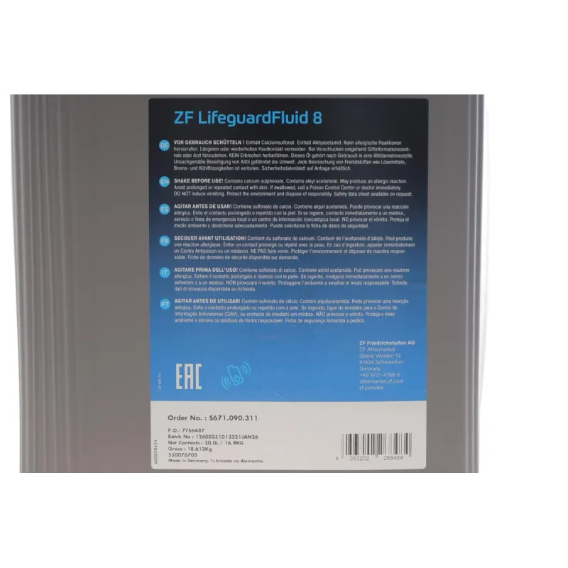 Олива АКПП ATF ZF Lifeguard Fluid 8 550076705 (20л)