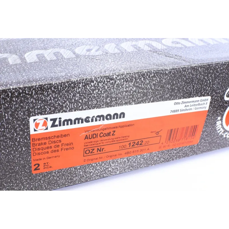 Диск гальмівний передній ZIMMERMANN 100.1242.20 для Audi A4 B6/B7, A6 C5/C6 (312x25 мм)