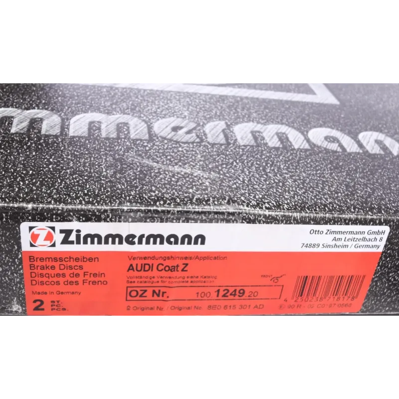Диск гальмівний передній Zimmermann 100.1249.20 для Audi A4/A6 (320x30 мм, вент.)