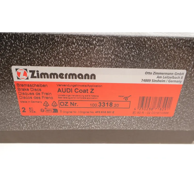 Диск гальмівний передній Zimmermann 100.3318.20 для Audi A6/A8 C6/D3 2004-2011, 321x30 мм