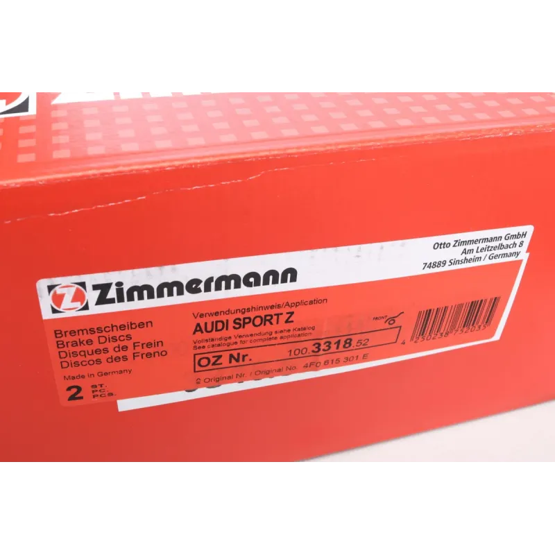 Диск гальмівний передній ZIMMERMANN 100.3318.52 для Audi A6 C6 2004-2011 (321x30 мм)