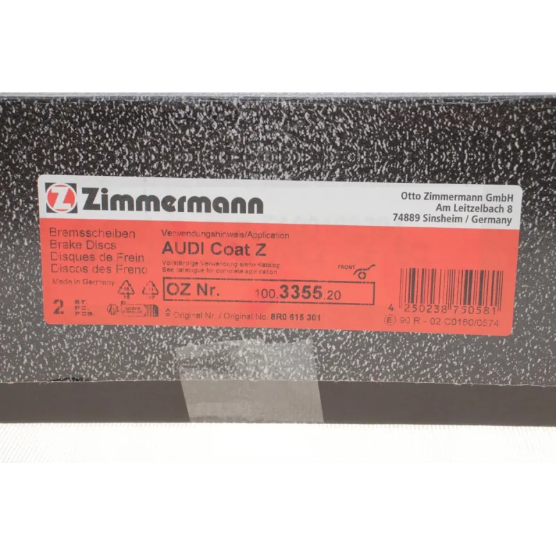 Диск гальмівний передній ZIMMERMANN 100.3355.20 для Audi A4 B8, A5, Q5 (320x30 мм, вентильований)