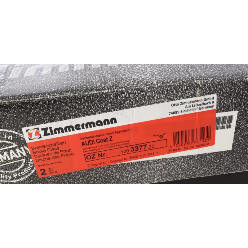 Диск гальмівний передній ZIMMERMANN 100.3377.20 для Audi A4 B9, A5 F5, Q5 FY 318x30 мм