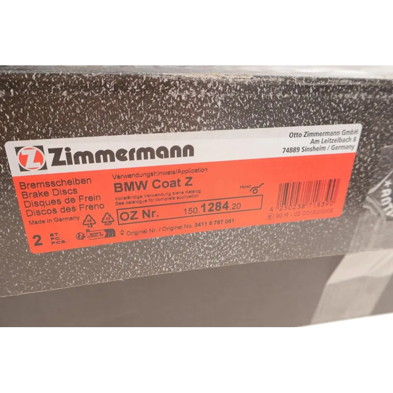 Диск гальмівний передній ZIMMERMANN 150.1284.20 для BMW 5 (E39) 1995-2004 (296x22 мм, вент.)