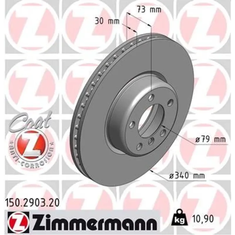 Диск гальмівний передній ZIMMERMANN 150.2903.20 для BMW 3 (F30/F80) 2012-2016, 340x30 мм (з покриттям, вент.)