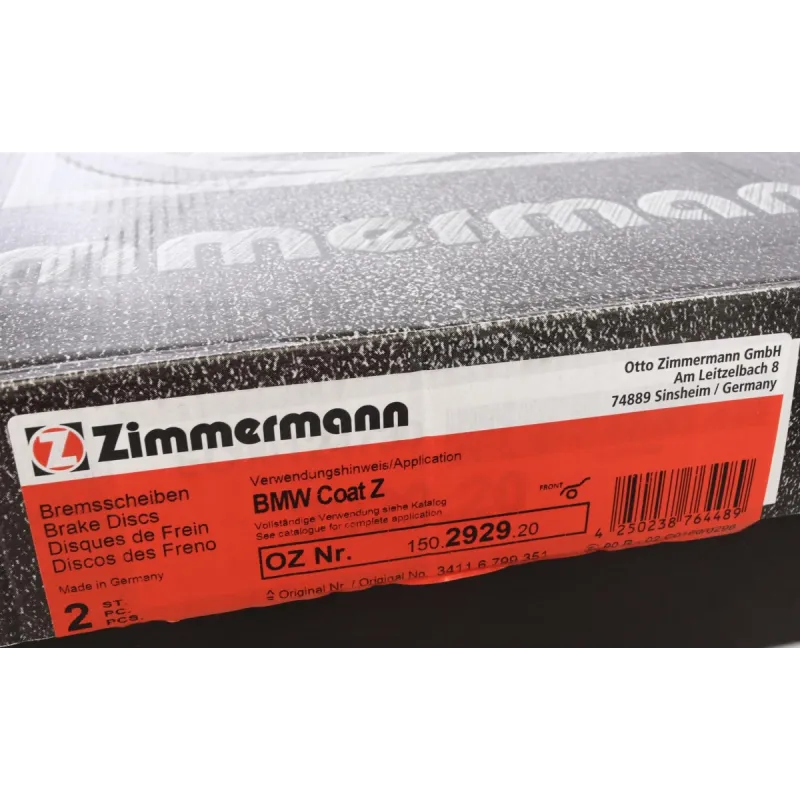 Диск гальмівний передній ZIMMERMANN 150.2929.20 для BMW 2 (F44/F45/F46) / X1 (F48), 307x24 мм