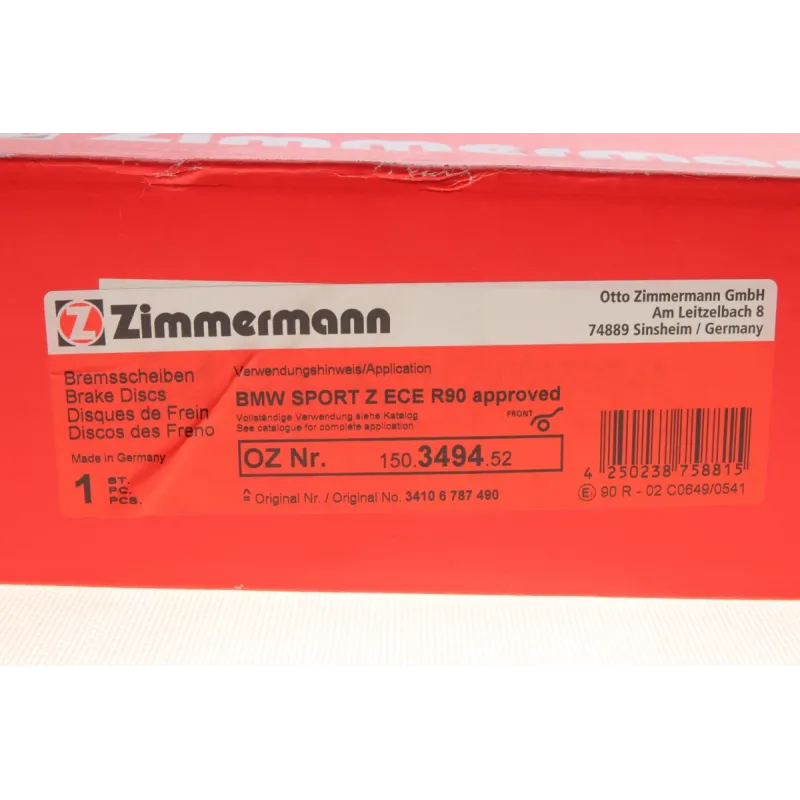 Диск гальмівний передній ZIMMERMANN 150.3494.52 для BMW X3 (F25) X4 (F26) 2010- 328x28 мм
