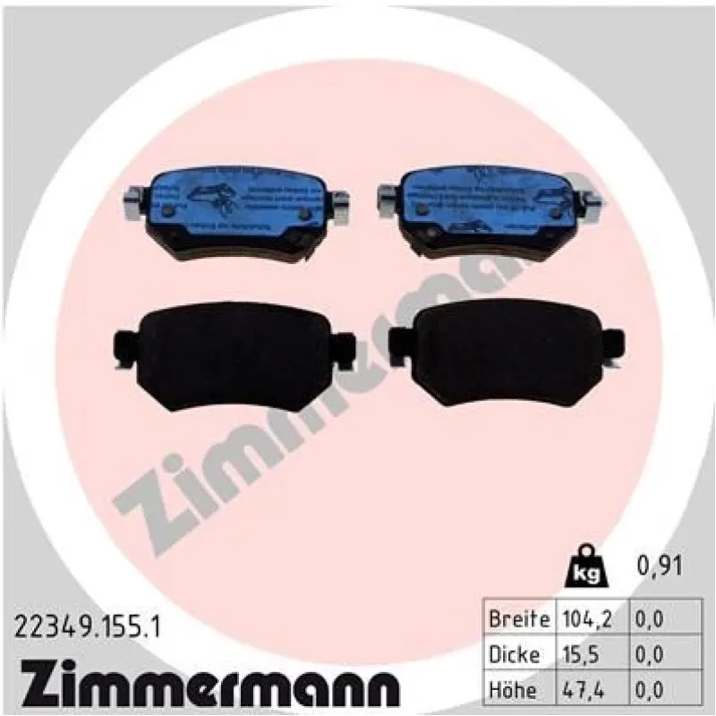 Колодки гальмівні задні ZIMMERMANN 22349.155.1 для Mazda 6 GJ, GH 2012- (з датчиком зносу)