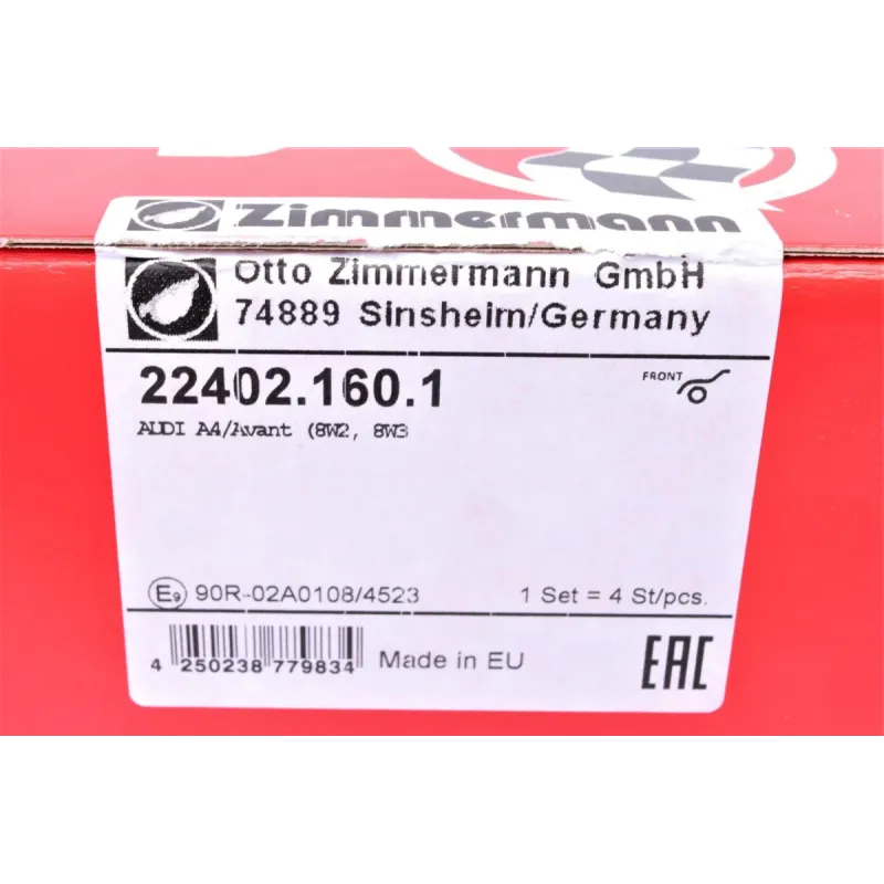 Колодки гальмівні передні Zimmermann 22402.160.1 для Audi A4/A5/A6/A7/Q5 2015- (99x252x16 мм)