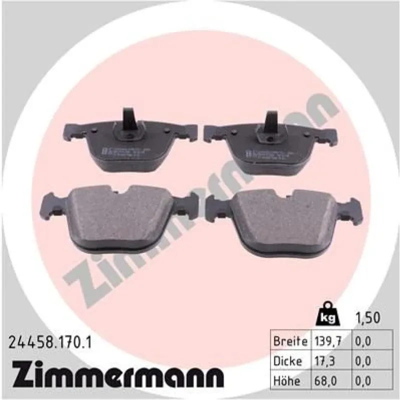 Колодки гальмівні задні ZIMMERMANN 24458.170.1 для BMW X5 (E70/F15) X6 (E71/F16) 2009- 140x68x17 мм
