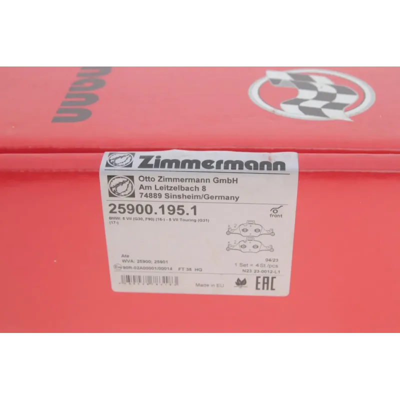 Колодки гальмівні передні ZIMMERMANN 25900.195.1 для BMW 3/5/7/X3/X4/X5/X6 17-, 219x85x19 мм