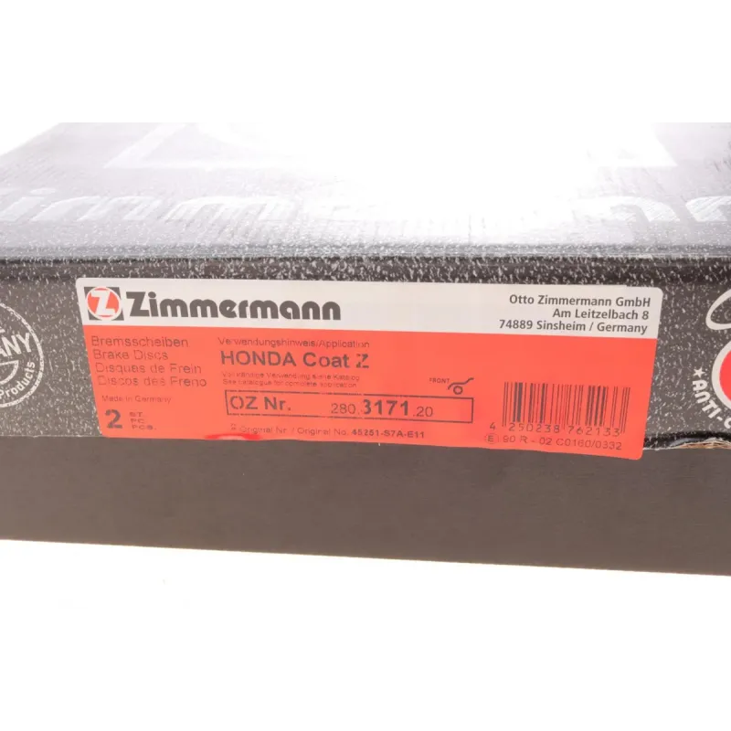 Диск гальмівний передній ZIMMERMANN 280.3171.20 для Honda Civic VIII (FN, FK) 2006-2012, 282x23 мм